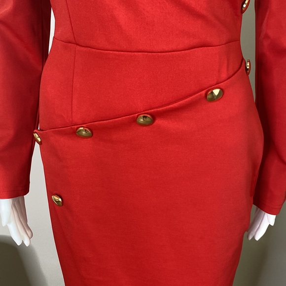 Red V-Neck Asymmetrical Front Midi Dress Size S - Picture 6 of 13